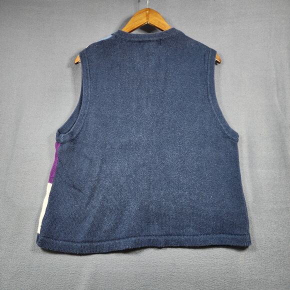 Vintage All Points Womens Knit Vest Large Full Zip Blue Purple Winter Holiday - Picture 3 of 7